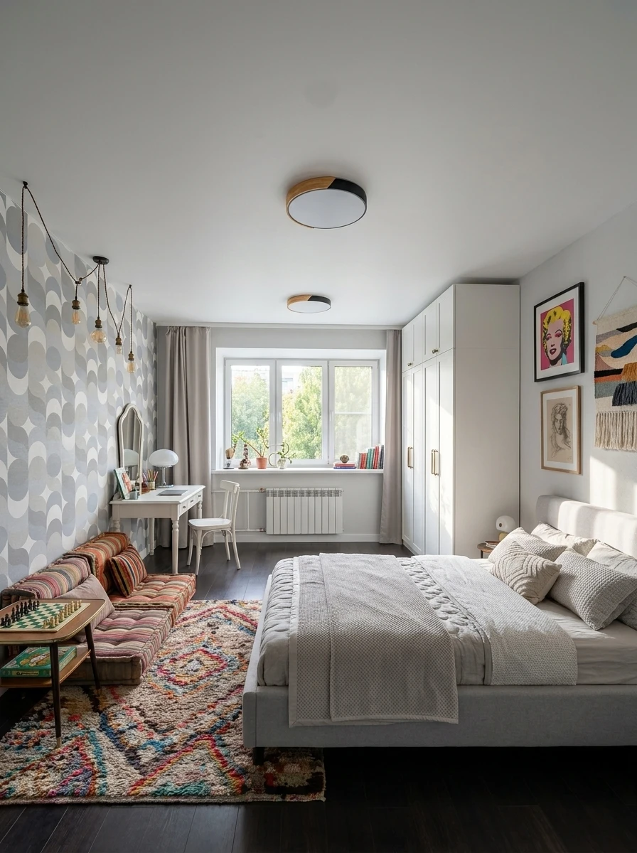 Дизайн детской в стиле Эклектика — фото интерьера от нейросети RoomGPT