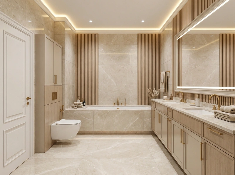 Дизайн ванной в стиле Неоклассика — фото интерьера от нейросети RoomGPT