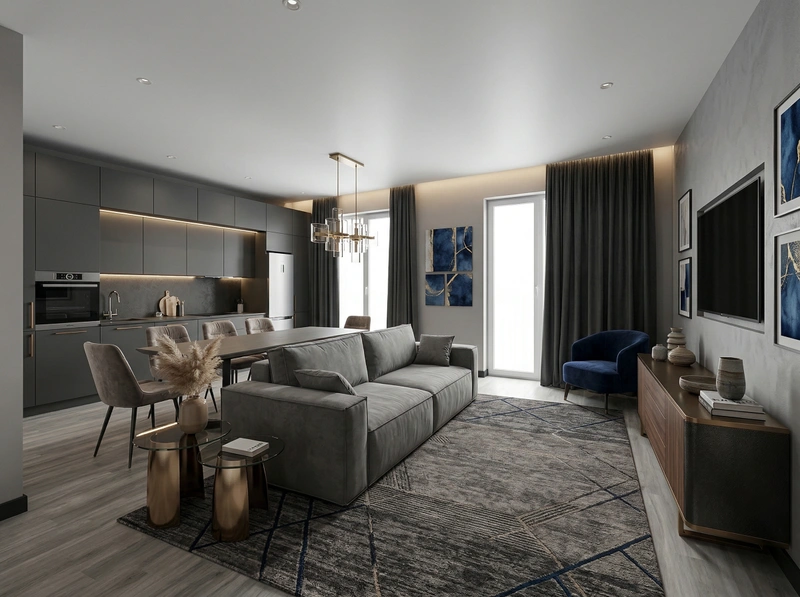 Дизайн гостиной в стиле Контемпорари — фото интерьера от нейросети RoomGPT