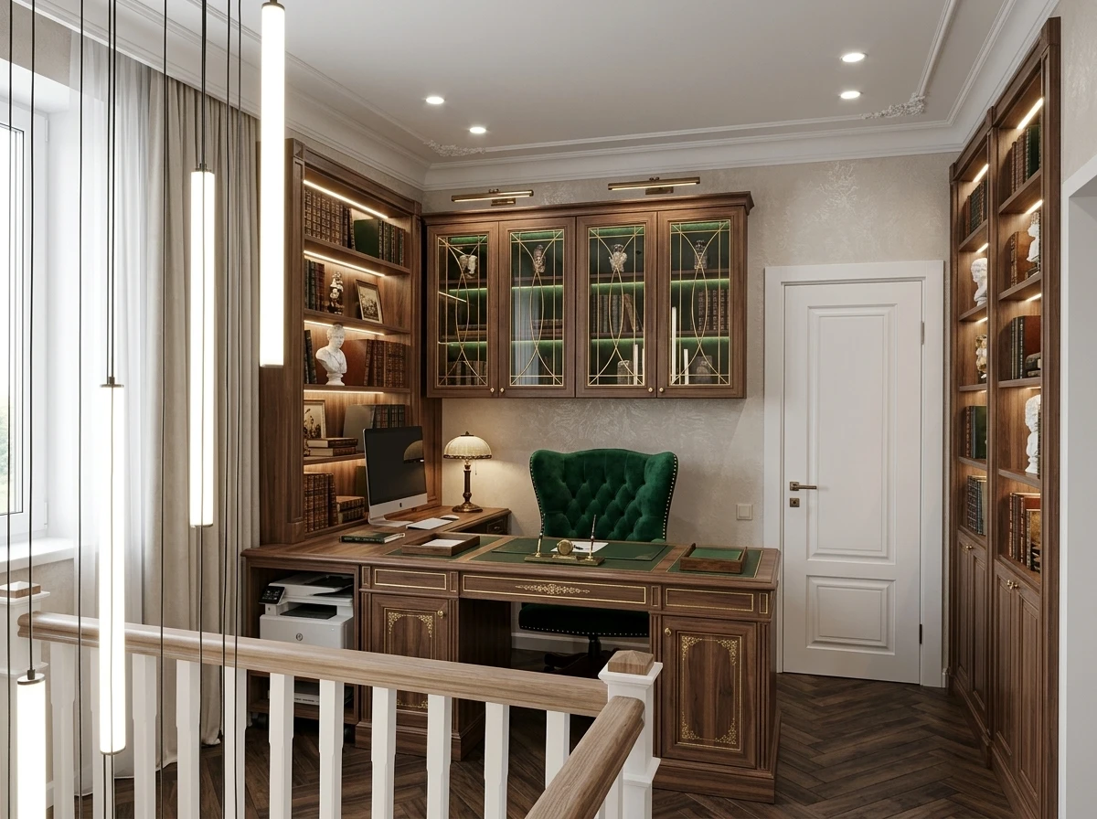 Дизайн кабинета в стиле Классика — фото интерьера от нейросети RoomGPT