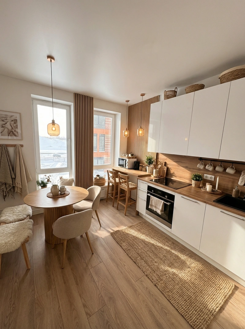 Дизайн интерьера в стиле Хюгге — Кухня от нейросети RoomGPT