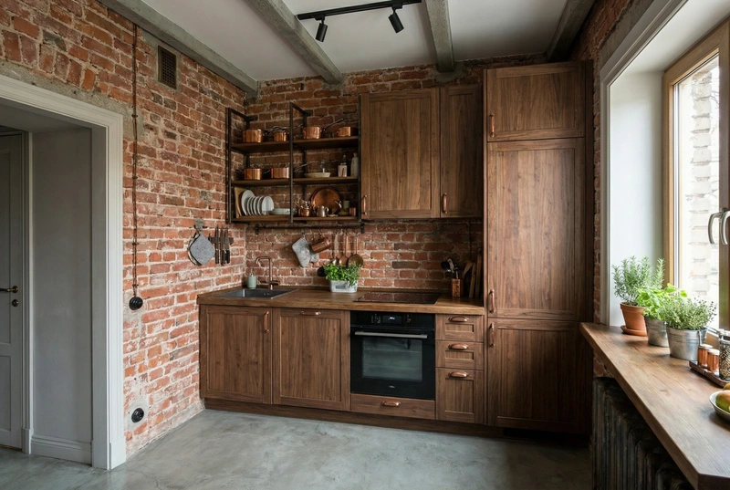 Дизайн интерьера в стиле Лофт — Кухня от нейросети RoomGPT