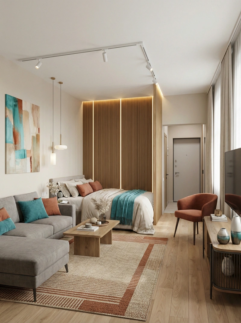 Дизайн интерьера в стиле Контемпорари — Гостиная от нейросети RoomGPT