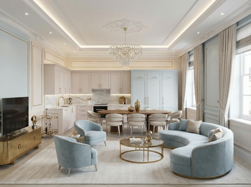 Дизайн интерьера в стиле Неоклассика — Гостиная от нейросети RoomGPT