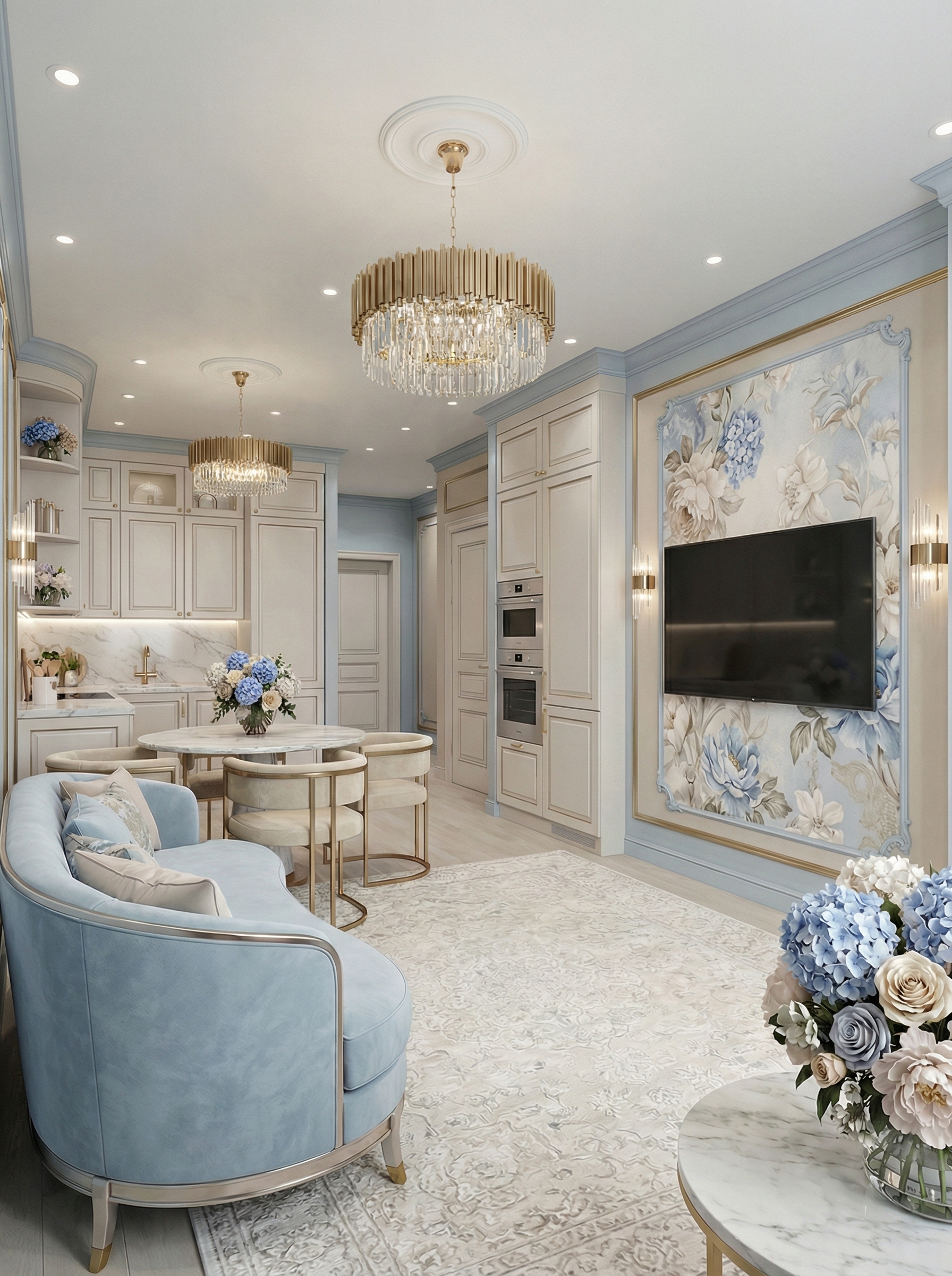 Дизайн гостиной в стиле Неоклассика — фото интерьера от нейросети RoomGPT