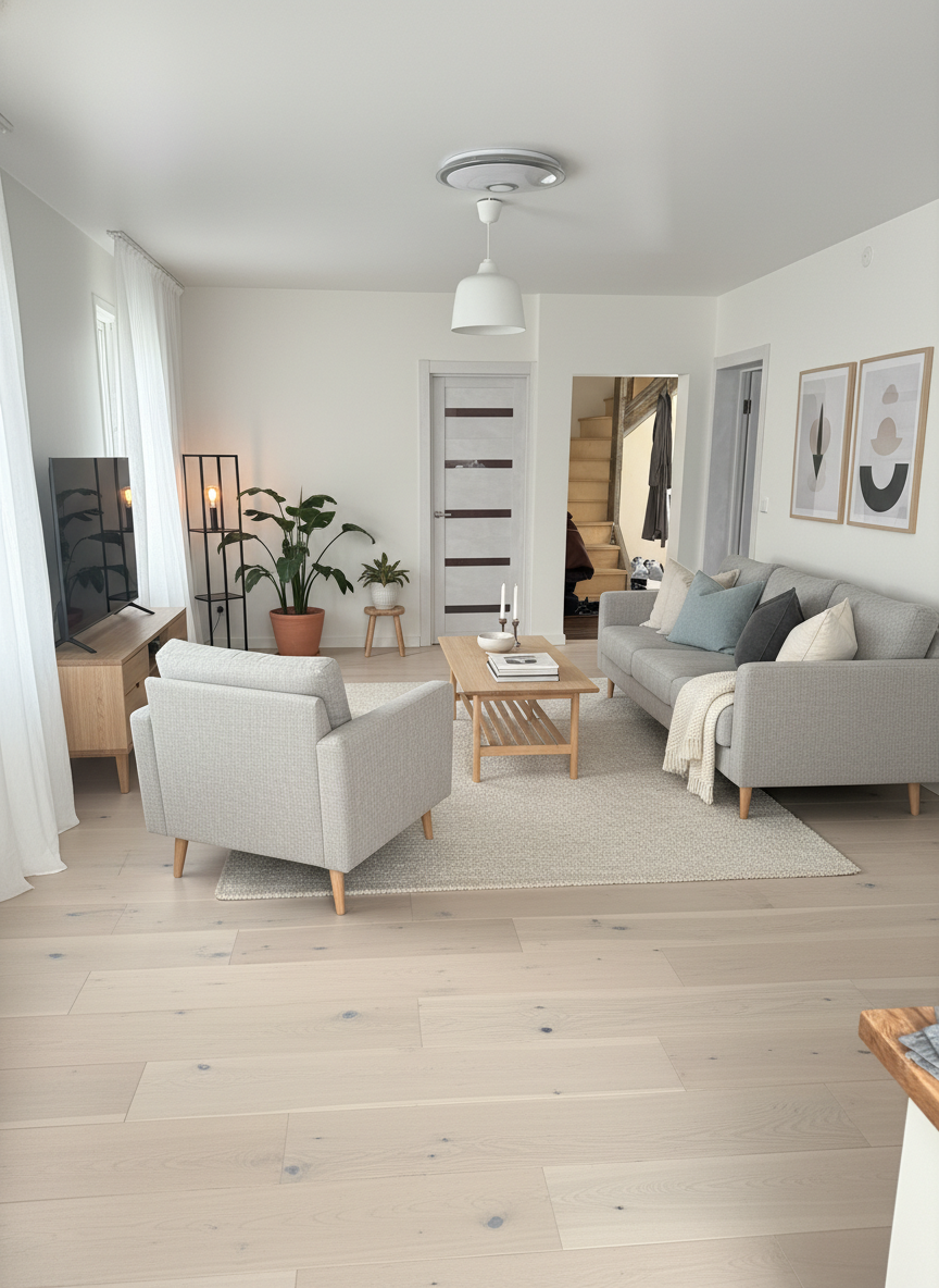 Дизайн гостиной в стиле Хюгге — фото интерьера от нейросети RoomGPT