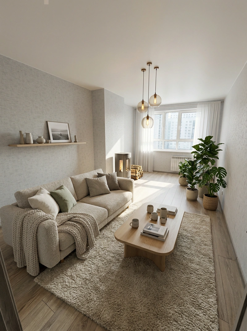 Дизайн интерьера в стиле Хюгге — Гостиная от нейросети RoomGPT