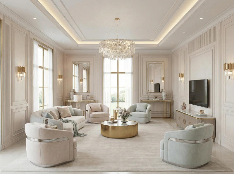 Дизайн интерьера в стиле Неоклассика — Гостиная от нейросети RoomGPT