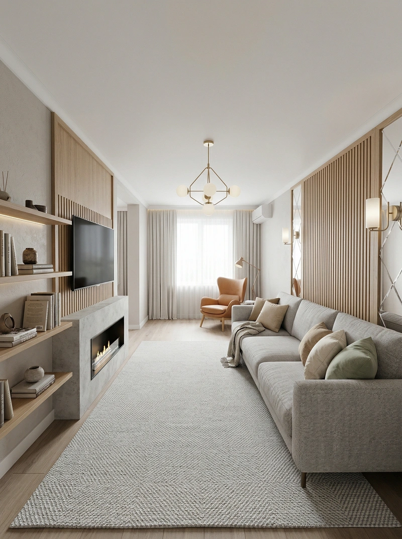 Дизайн гостиной в стиле Сканди — фото интерьера от нейросети RoomGPT