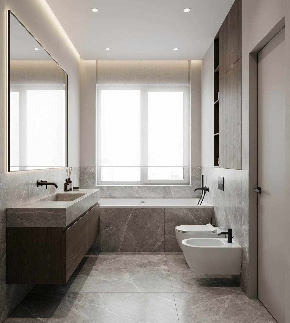 Дизайн ванной в стиле Минимализм — фото интерьера от нейросети RoomGPT