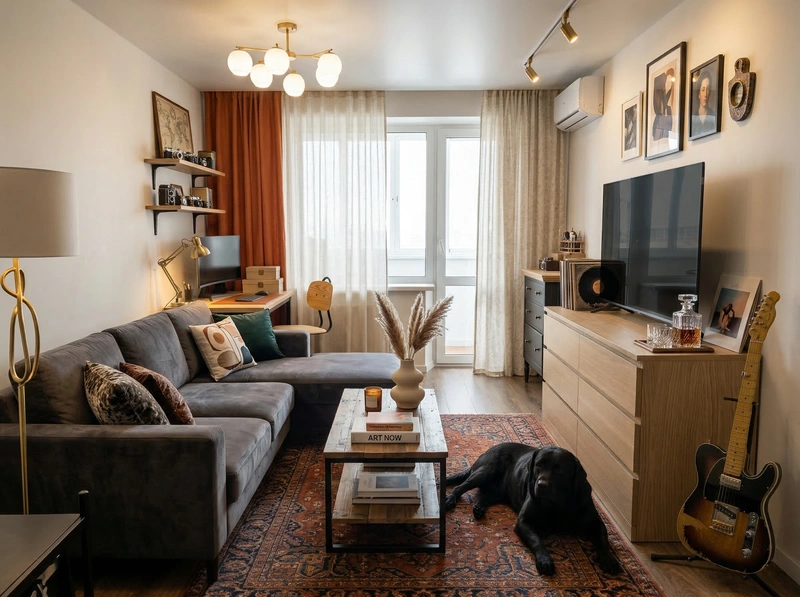 Дизайн гостиной в стиле Эклектика — фото интерьера от нейросети RoomGPT