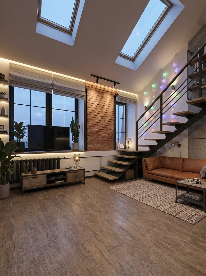 Дизайн интерьера в стиле Лофт — Гостиная от нейросети RoomGPT