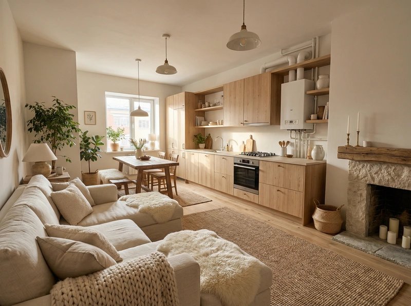 Дизайн интерьера в стиле Хюгге — Гостиная от нейросети RoomGPT