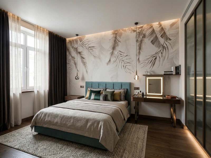 Дизайн спальни в стиле Контемпорари — фото интерьера от нейросети RoomGPT