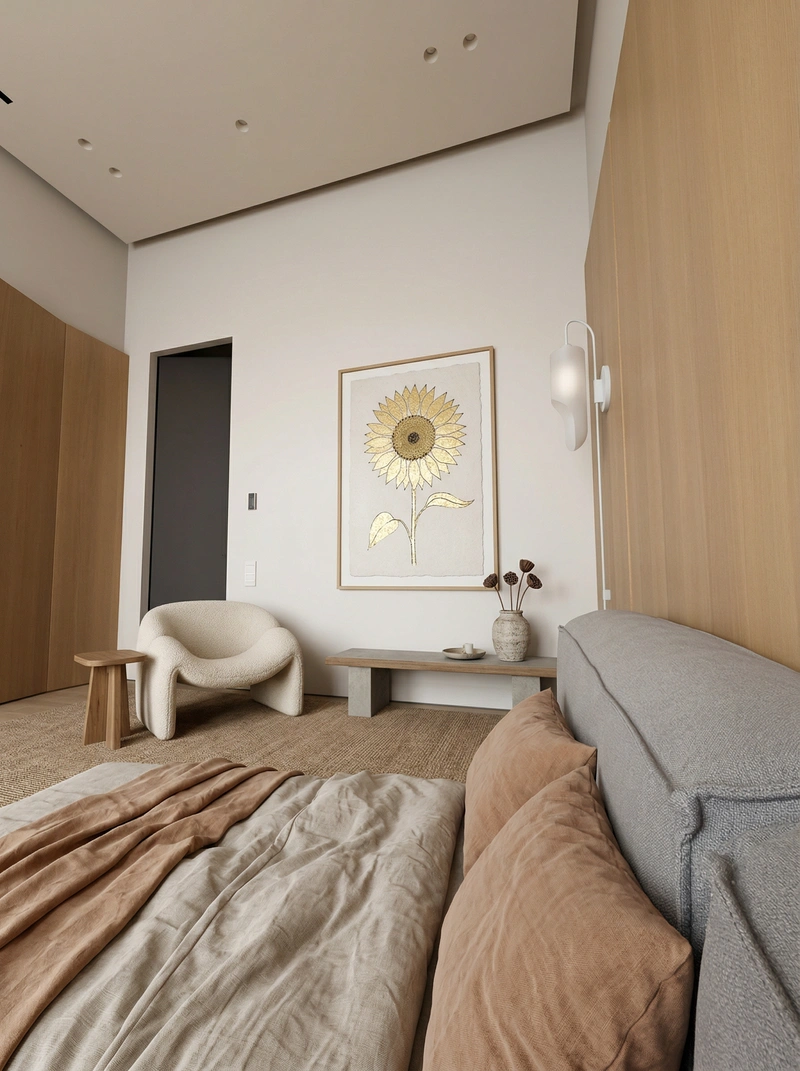 Дизайн спальни в стиле Japandi — фото интерьера от нейросети RoomGPT