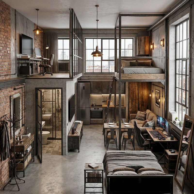 Дизайн интерьера в стиле Лофт — Гостиная от нейросети RoomGPT