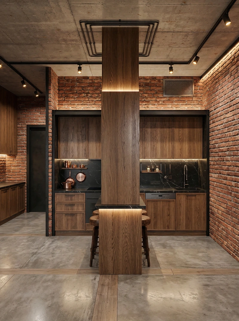 Дизайн кухни в стиле Лофт — фото интерьера от нейросети RoomGPT
