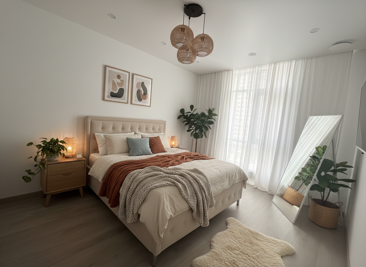 Дизайн спальни в стиле Хюгге — фото интерьера от нейросети RoomGPT