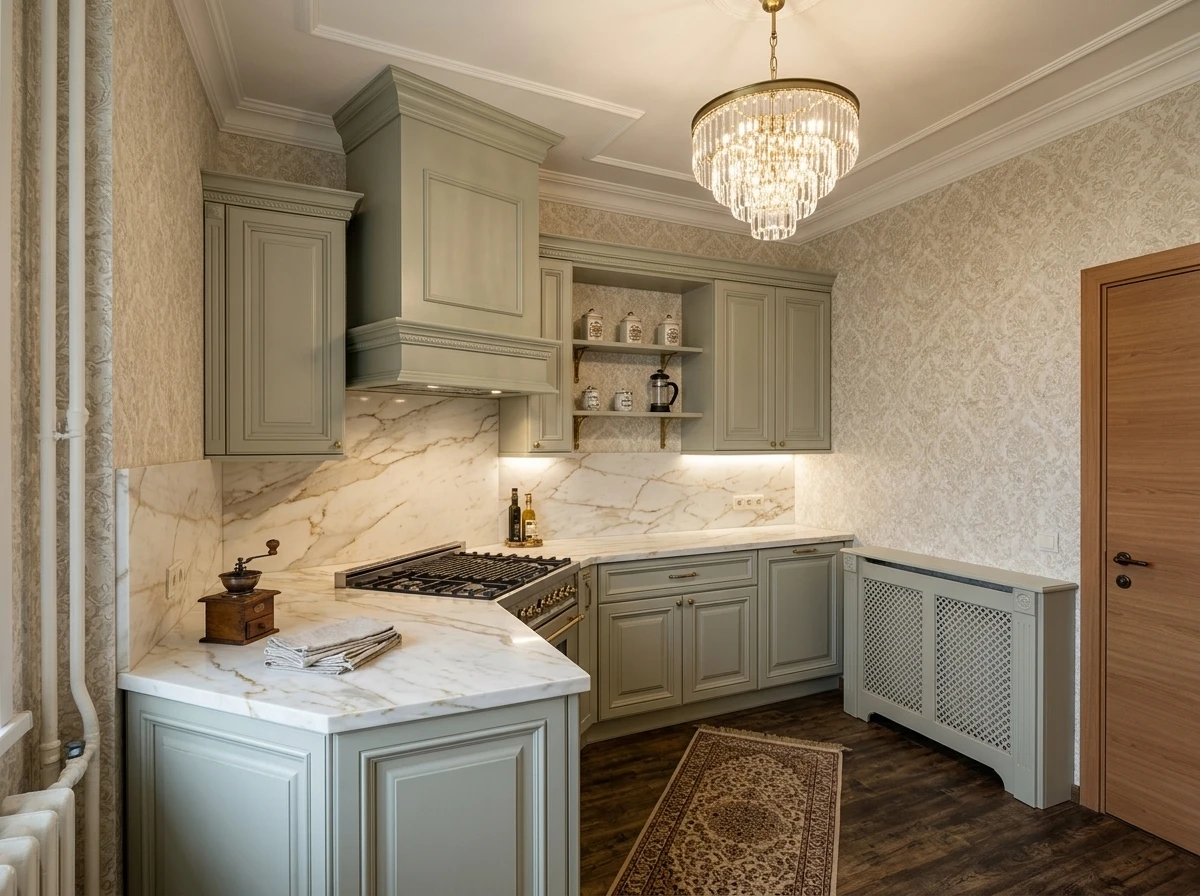 Дизайн кухни в стиле Классика — фото интерьера от нейросети RoomGPT