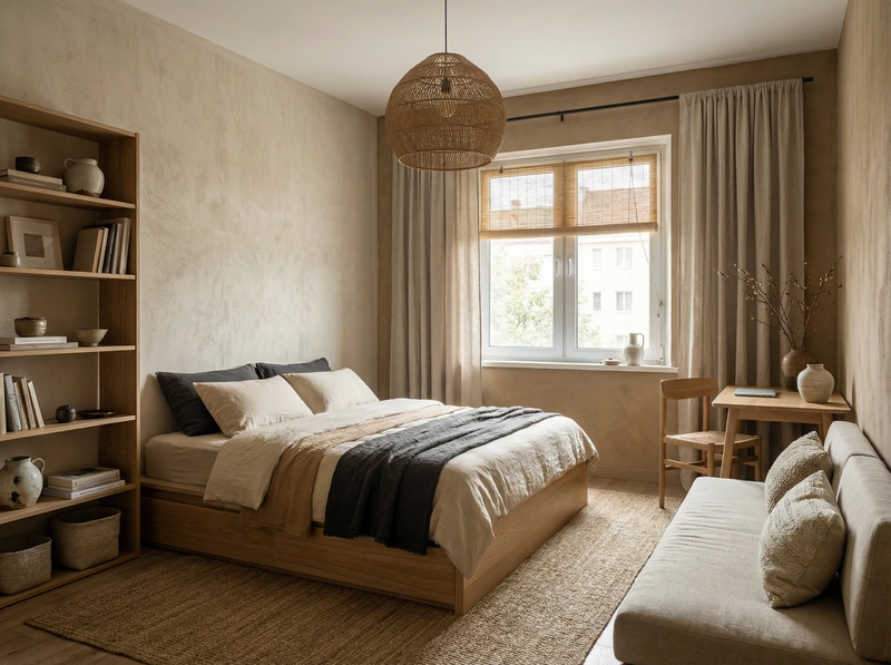 Дизайн спальни в стиле Japandi — фото интерьера от нейросети RoomGPT