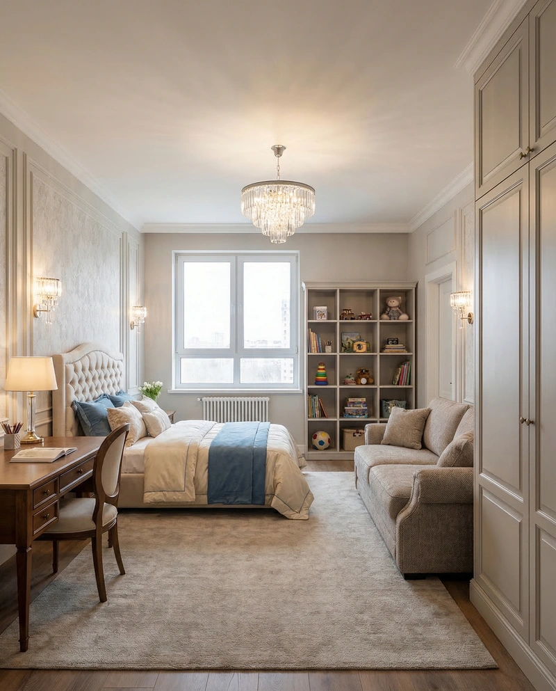 Дизайн детской в стиле Классика — фото интерьера от нейросети RoomGPT