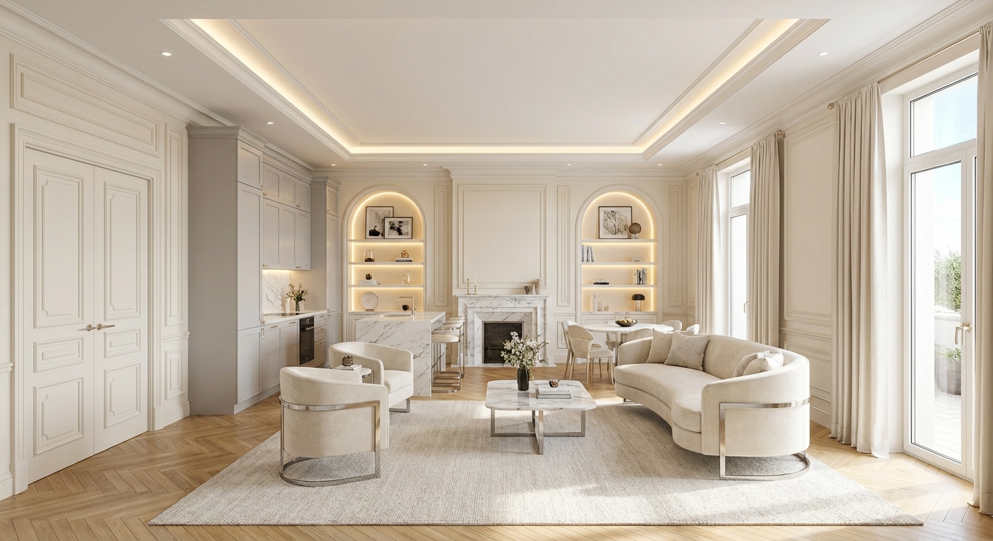 Дизайн гостиной в стиле Классика — фото интерьера от нейросети RoomGPT