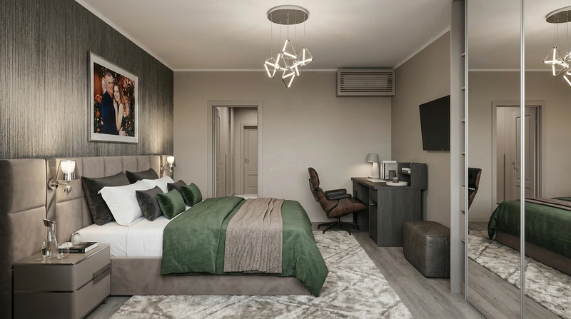 Дизайн спальни в стиле Контемпорари — фото интерьера от нейросети RoomGPT