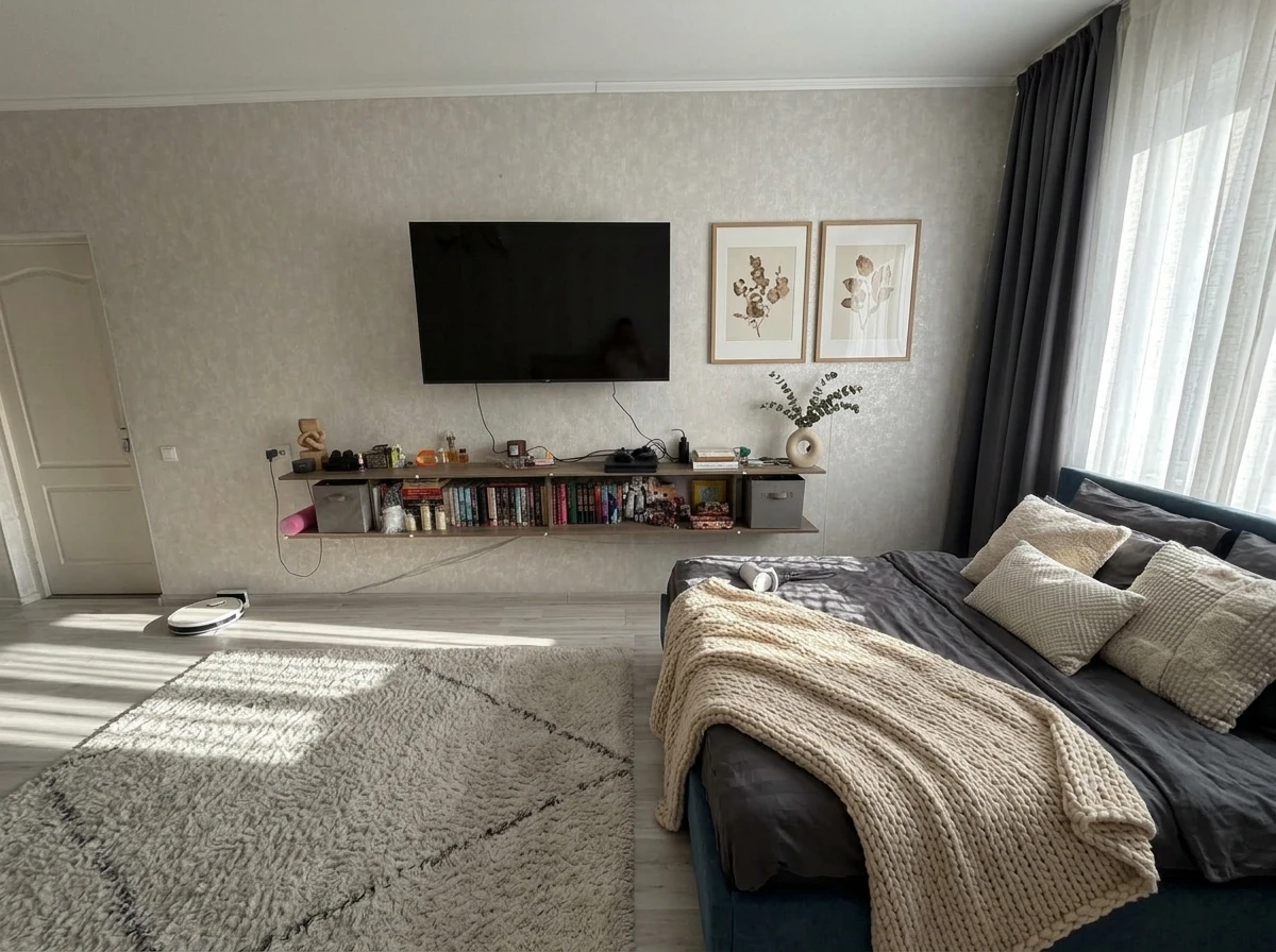 Дизайн спальни в стиле Сканди — фото интерьера от нейросети RoomGPT