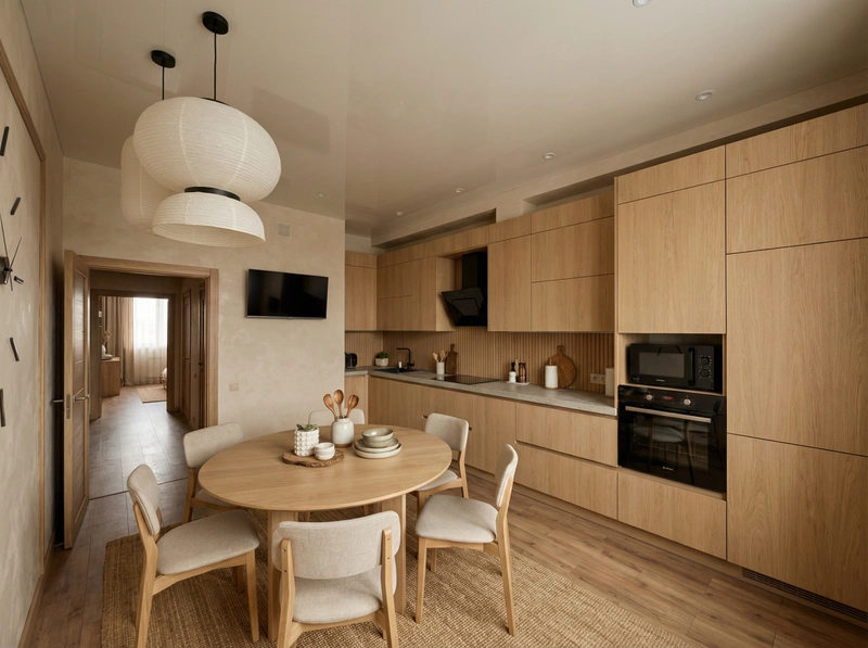 Дизайн кухни в стиле Japandi — фото интерьера от нейросети RoomGPT