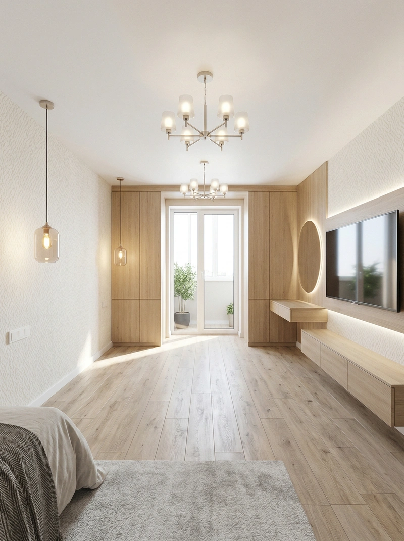 Дизайн спальни в стиле Сканди — фото интерьера от нейросети RoomGPT