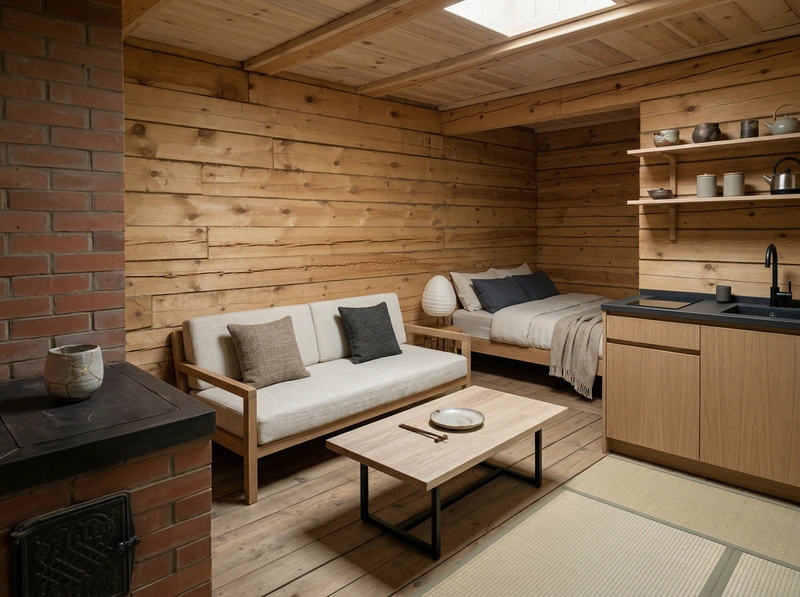 Дизайн гостиной в стиле Japandi — фото интерьера от нейросети RoomGPT