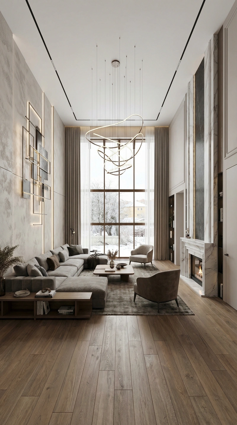 Дизайн интерьера в стиле Контемпорари — Гостиная от нейросети RoomGPT