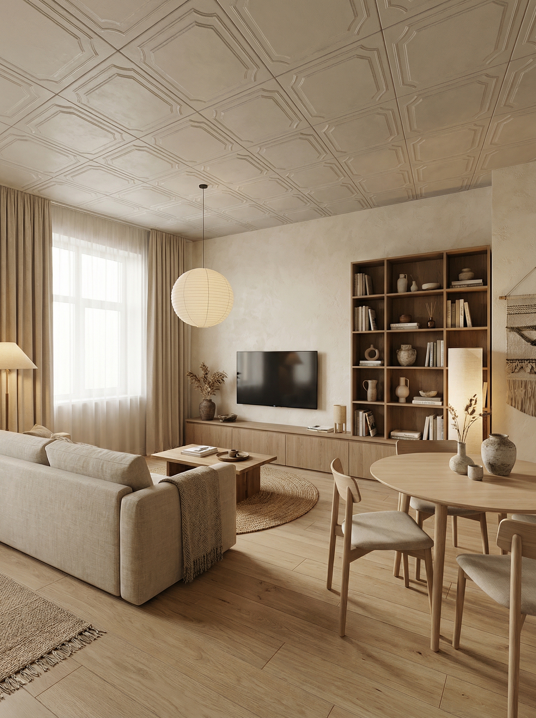 Дизайн гостиной в стиле Japandi — фото интерьера от нейросети RoomGPT