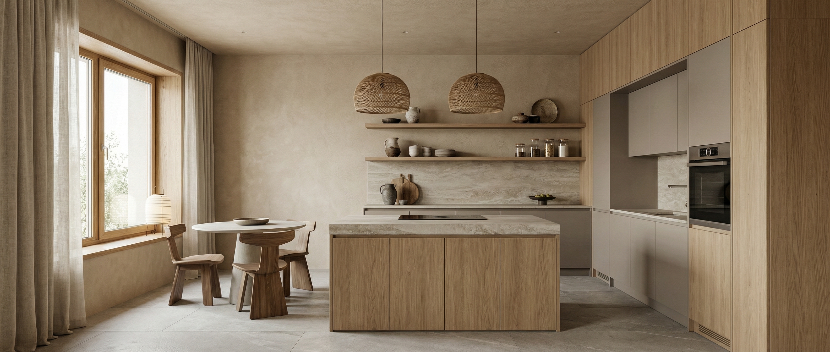 Дизайн кухни в стиле Japandi — фото интерьера от нейросети RoomGPT