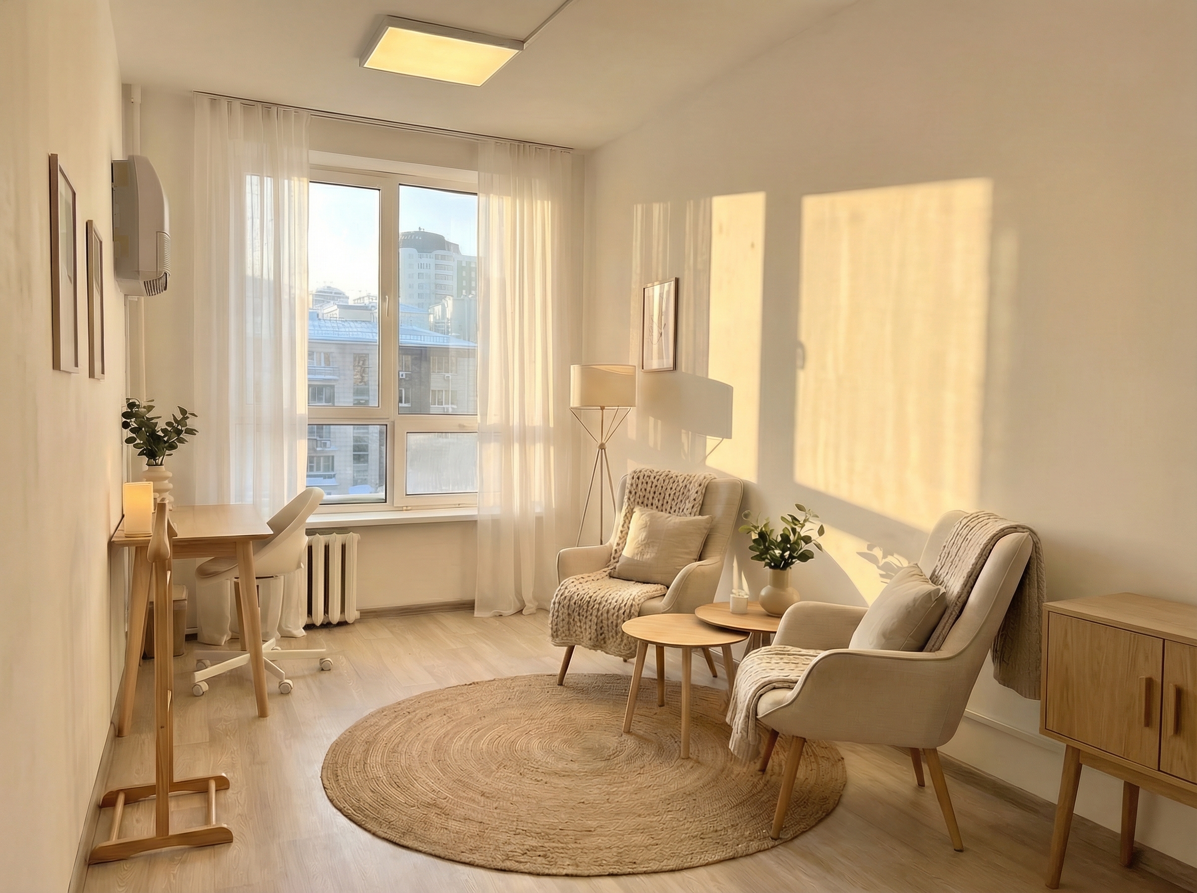 Дизайн гостиной в стиле Хюгге — фото интерьера от нейросети RoomGPT