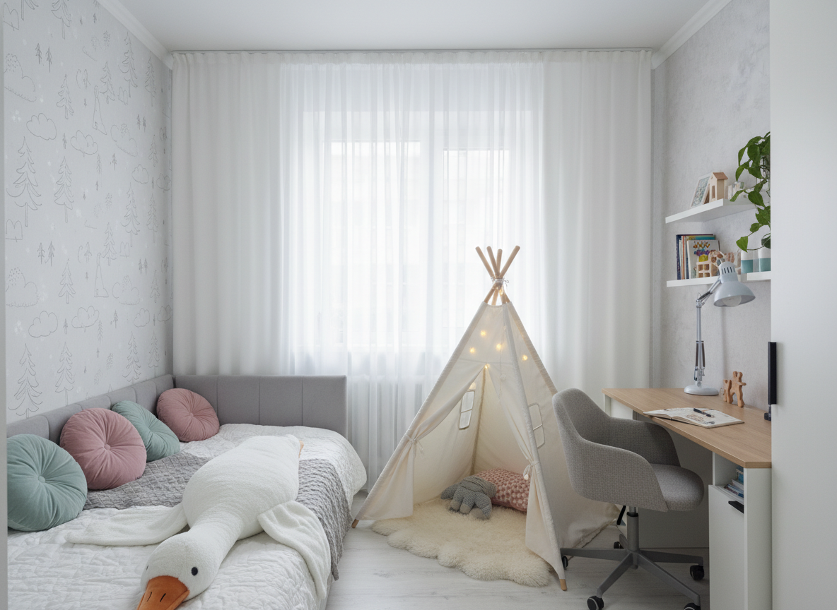 Дизайн детской в стиле Хюгге — фото интерьера от нейросети RoomGPT