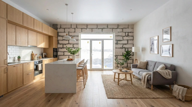 Дизайн интерьера в стиле Сканди — Кухня от нейросети RoomGPT