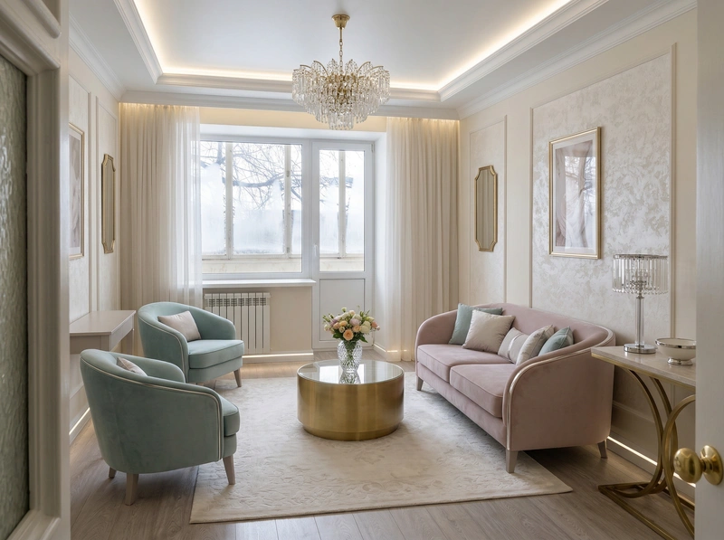 Дизайн интерьера в стиле Неоклассика — Гостиная от нейросети RoomGPT