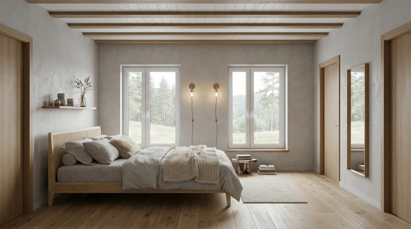 Дизайн спальни в стиле Хюгге — фото интерьера от нейросети RoomGPT