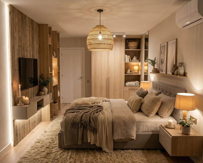 Дизайн спальни в стиле Хюгге — фото интерьера от нейросети RoomGPT