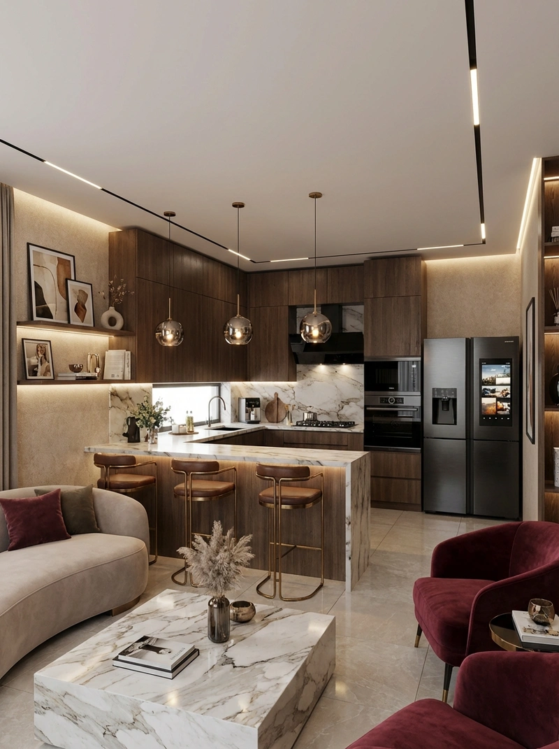 Дизайн интерьера в стиле Контемпорари — Гостиная от нейросети RoomGPT