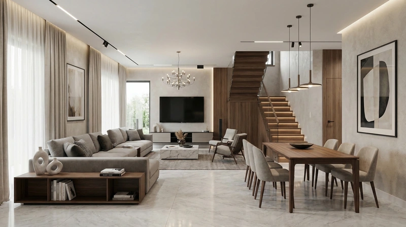 Дизайн гостиной в стиле Контемпорари — фото интерьера от нейросети RoomGPT