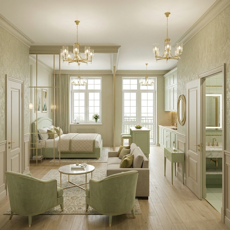 Дизайн кухни в стиле Классика — фото интерьера от нейросети RoomGPT