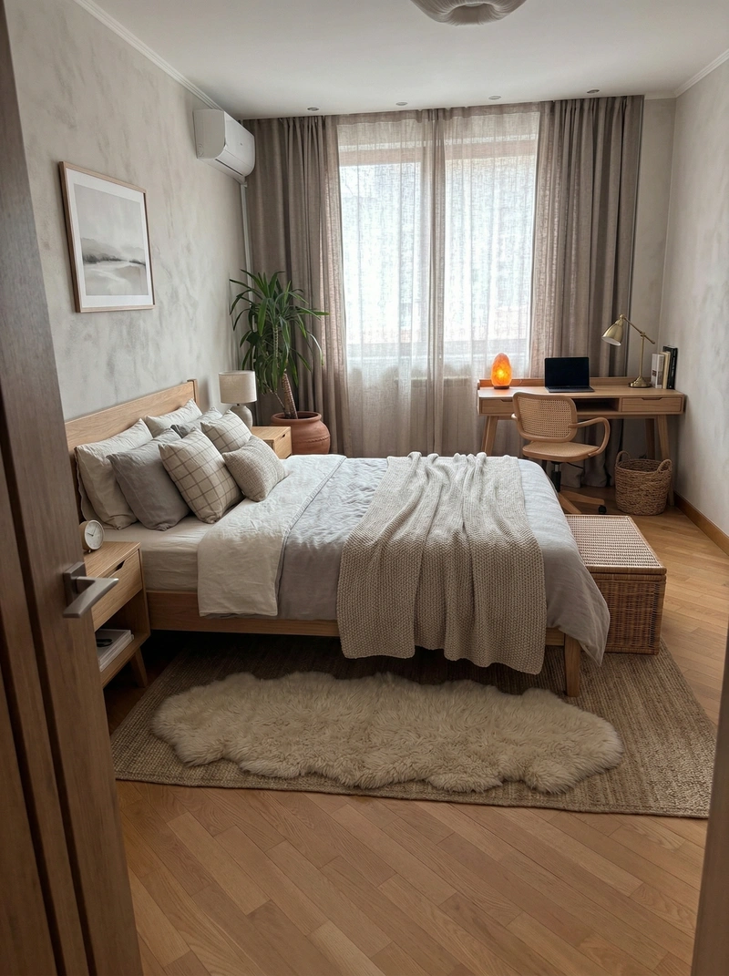 Дизайн спальни в стиле Хюгге — фото интерьера от нейросети RoomGPT