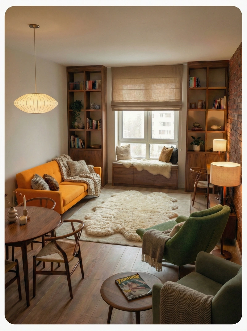 Дизайн интерьера в стиле Хюгге — Гостиная от нейросети RoomGPT