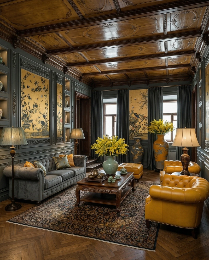 Дизайн гостиной в стиле Эклектика — фото интерьера от нейросети RoomGPT