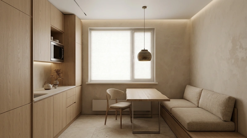 Дизайн кухни в стиле Japandi — фото интерьера от нейросети RoomGPT