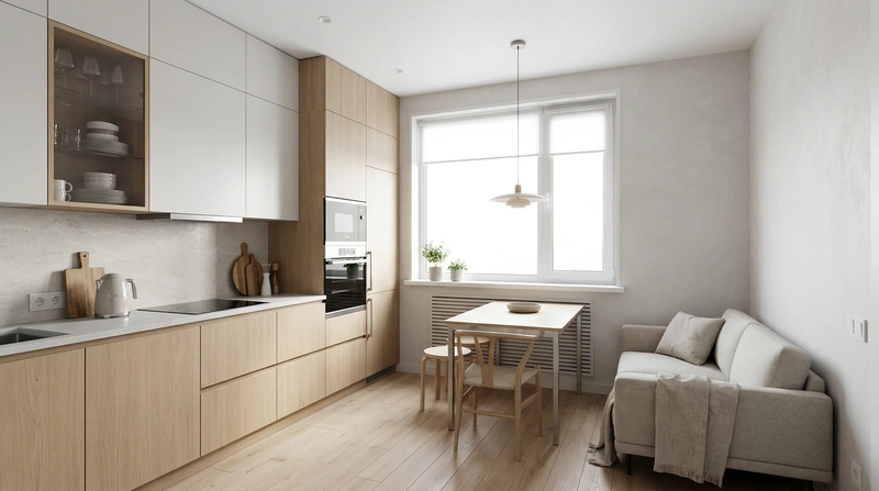 Дизайн интерьера в стиле Сканди — Кухня от нейросети RoomGPT