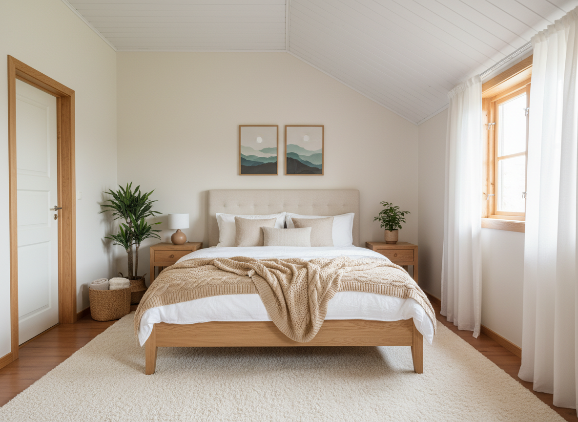 Дизайн спальни в стиле Хюгге — фото интерьера от нейросети RoomGPT