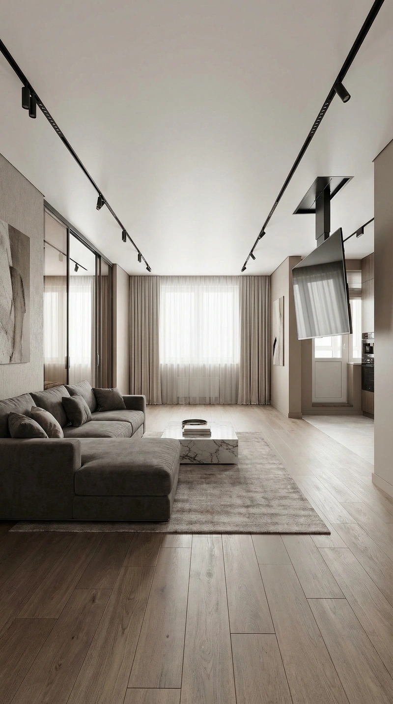 Дизайн интерьера в стиле Контемпорари — Гостиная от нейросети RoomGPT